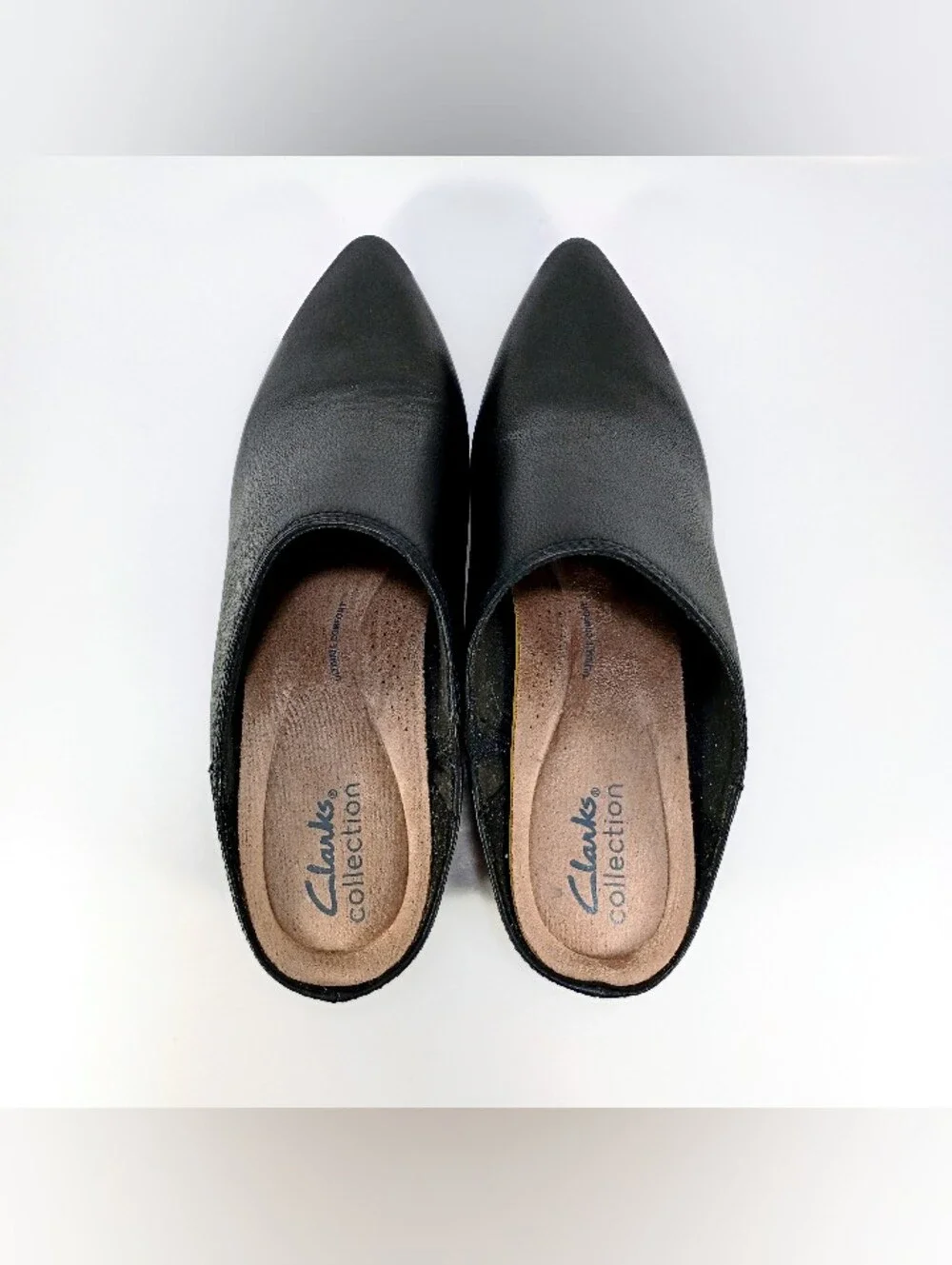 Clarks Ellanie Pace Womens 6.5 Black Leather Point Toe Slip On Block Heel Pumps
